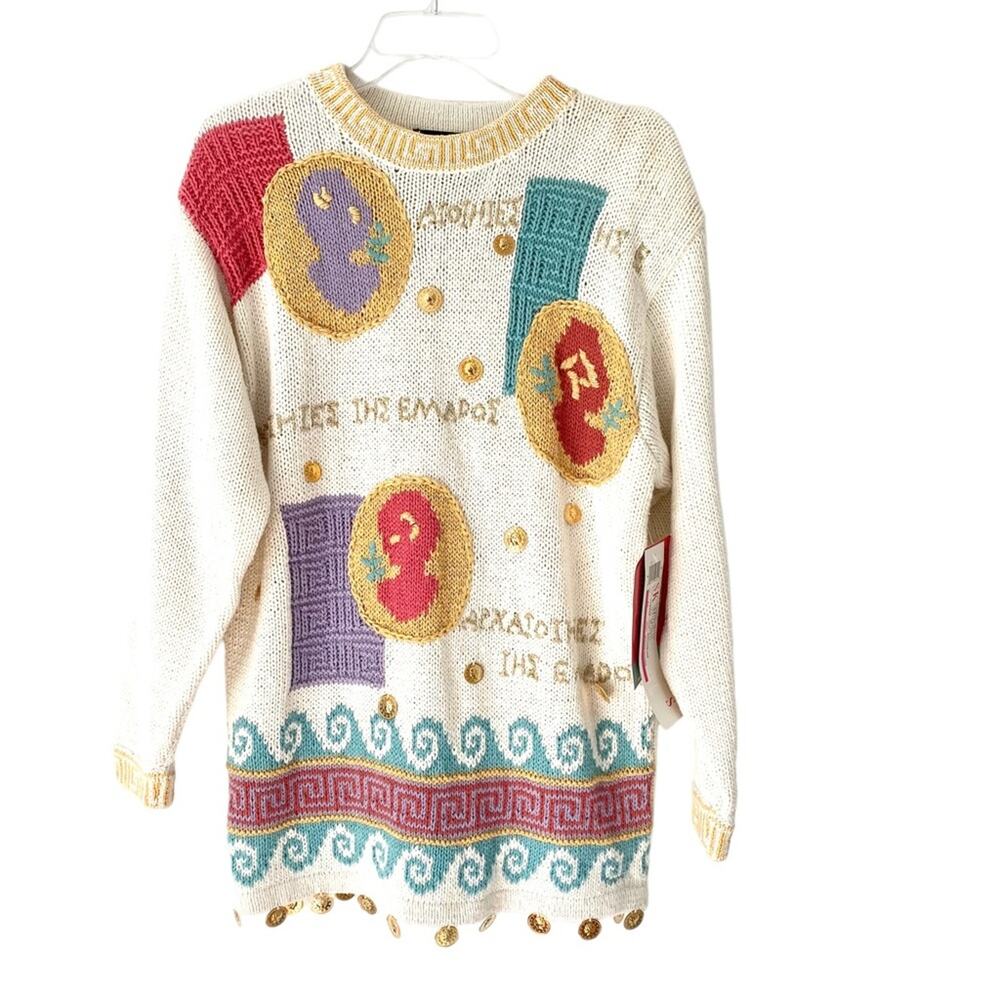 SK Wear Vintage NWTs Mykonos Grecian Gold Coin Metallic Thread Sweater small
